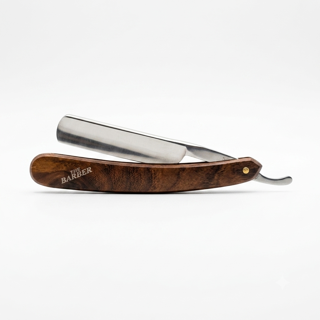 The Barber - Rasoio professionale Wood inox edge a lama fissa